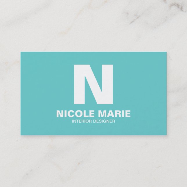 Turquoise simple Carte de visite Monogramme (Devant)