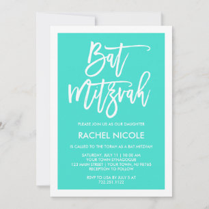 Turquoise   Simple Modern Typography Bat Mitzvah Invitation