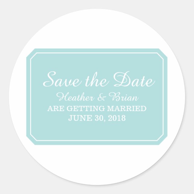 Turquoise Simply Elegant Save the Date Classic Round Sticker (Front)