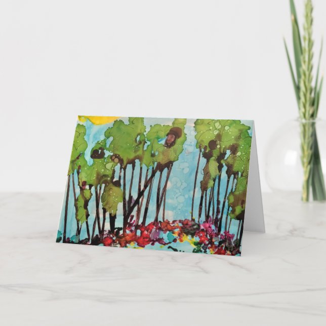 Turquoise Skies Alcohol Ink Boho Landscape Abstrac Card (Front)
