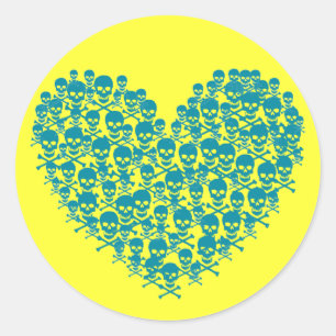 Turquoise Skull Heart Classic Round Sticker