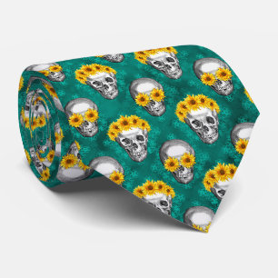 Turquoise Skulls and Sunflower Series Design 10 Tie