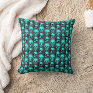 Turquoise Skulls and Sunflower Series Design 1 Throw Pillow
