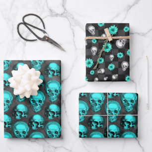 Turquoise Skulls and Sunflower Series Design 1  Wrapping Paper Sheet