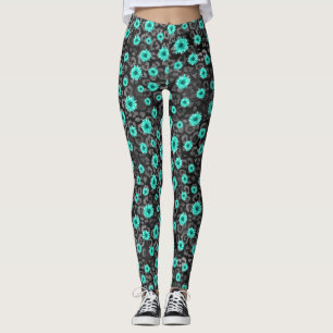 Turquoise Skulls and Sunflower Series Design 5  Leggings
