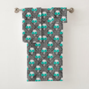 Turquoise Skulls and Sunflower Series Design 9 Bath Towel Set