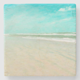 Turquoise Sky Beach Seascape Stone Coaster