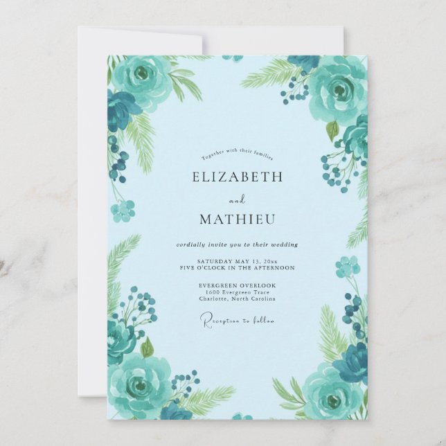 Turquoise Sky Wildflower Wedding Invitation (Front)