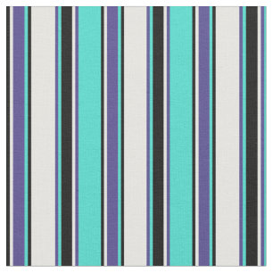 Turquoise, Slate Blue, Mint Cream & Black Lines Fabric