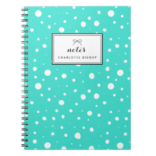 Turquoise Snow Drops Pattern Personalized Notebook