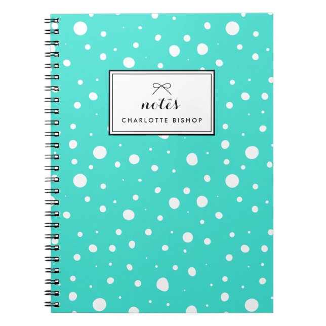 Turquoise Snow Drops Pattern Personalized Notebook (Front)