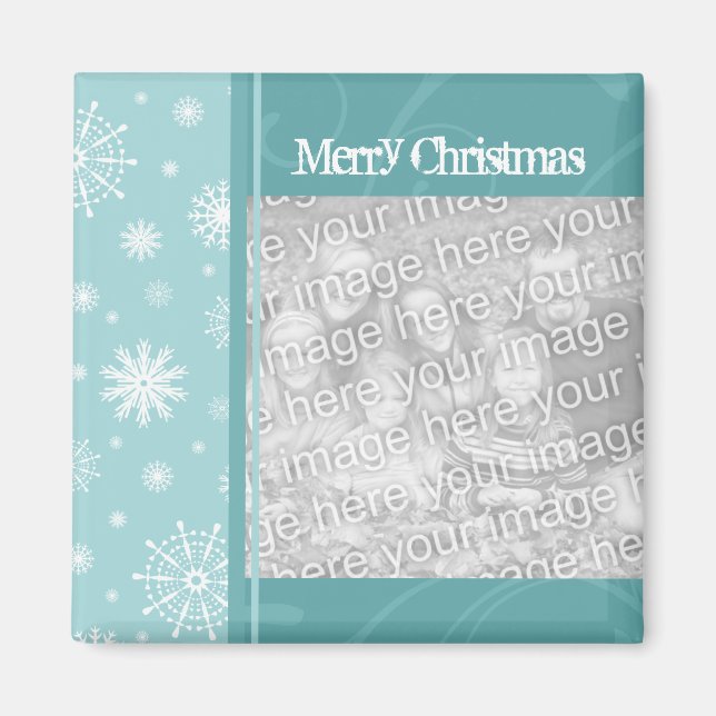 Turquoise Snow Merry Christmas Photo Magnet (Front)
