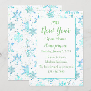 Turquoise Snowflake New Year Open House Invitation