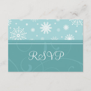 Turquoise Snowflakes Christmas Wedding RSVP Cards