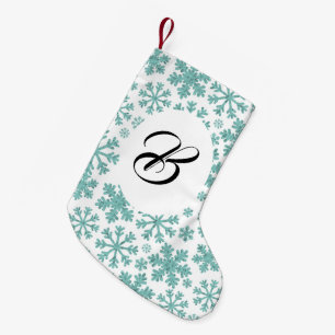 Turquoise snowflakes. Custom with the name. Small Christmas Stocking