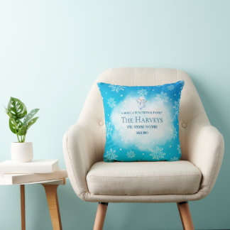 Turquoise Snowman Personalized Funny Family Throw Pillow