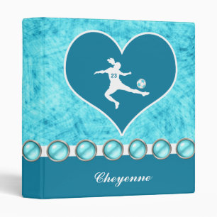 Turquoise Soccer Girl with Name and Number Binder