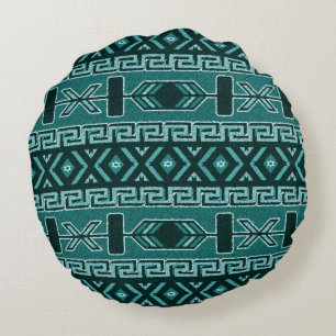 Turquoise Southwest Tribal Aztec Pattern Round Pillow