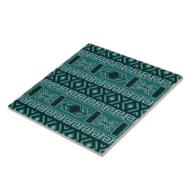 Turquoise  Southwest Tribal Aztec Pattern Tile (Side)