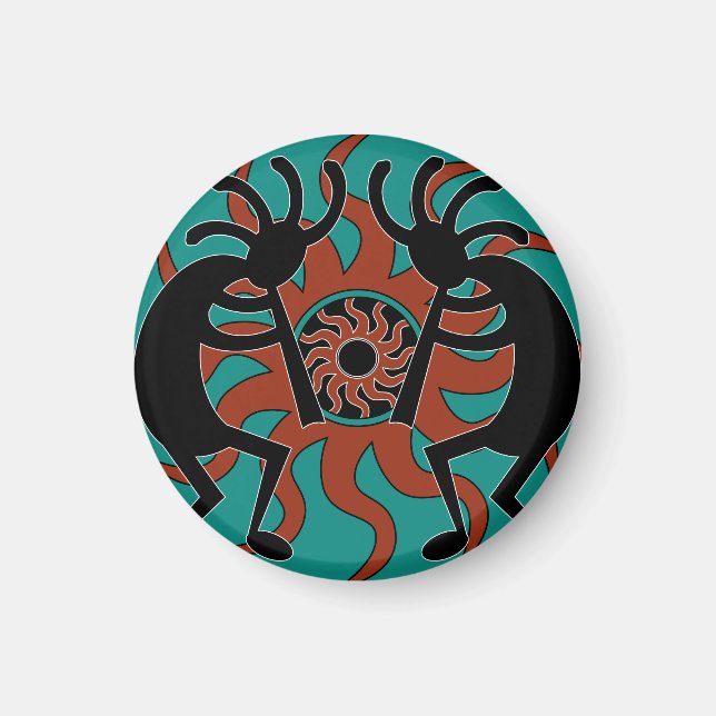 Turquoise Southwestern Design Kokopelli Magnet (Front)