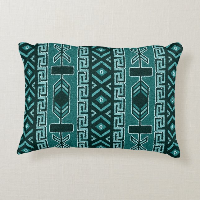 Turquoise Southwestern Tribal Aztec Pattern Decorative Pillow (Back)
