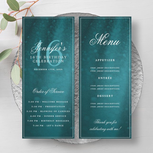 Turquoise Sparkle 16th Birthday Program Menu (Turquoise Sparkle 16th Birthday Program Menu)
