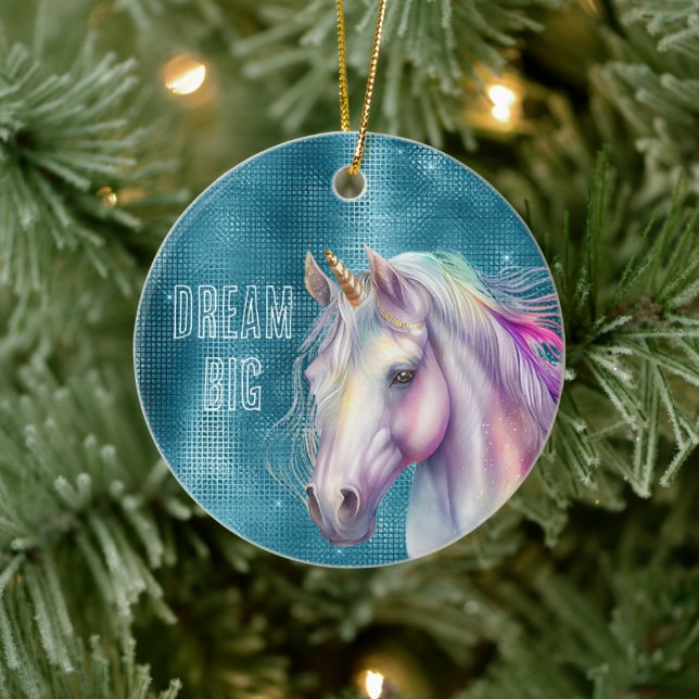 Turquoise Sparkle Unicorn Name Ceramic Ornament (Tree)
