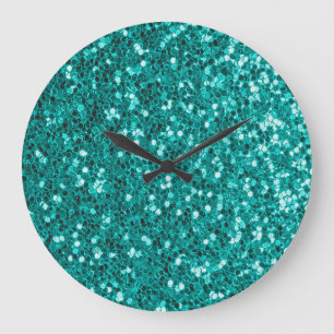 Turquoise Sparkles: Bright Close-Up Foundation Large Clock