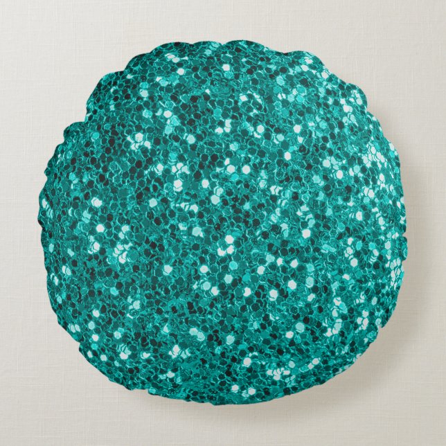 Turquoise Sparkles: Bright Close-Up Foundation Round Pillow (Front)