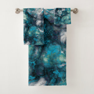 Turquoise Splash Stone Abstract Bath Towel Set