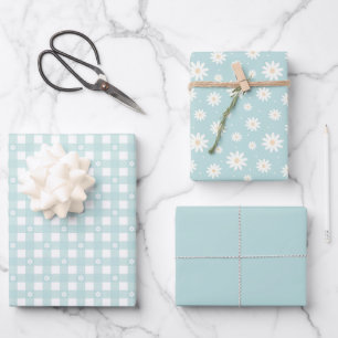 Turquoise Spring Pattern & Solid Wrapping Paper