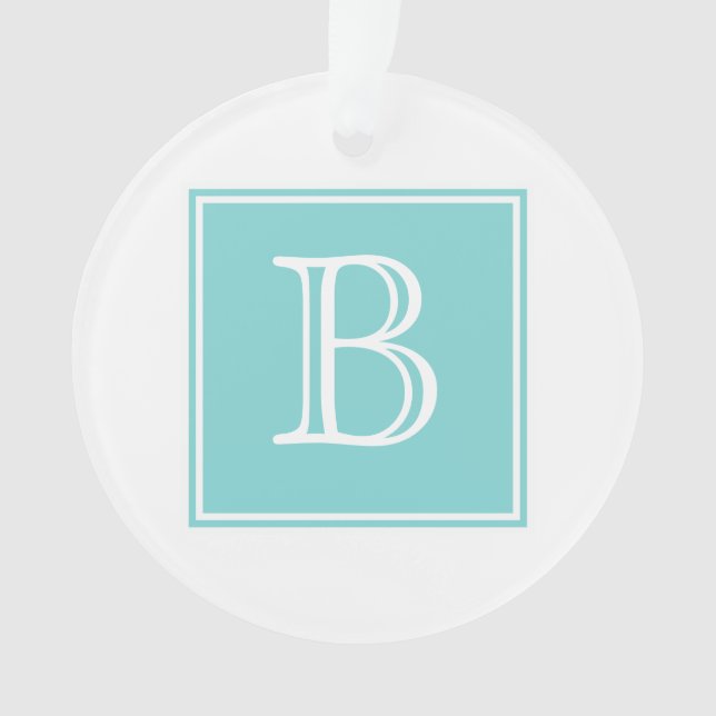 Turquoise Square Monogram Acrylic Ornament (Front)
