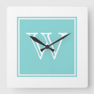 Turquoise Square Monogram Clock