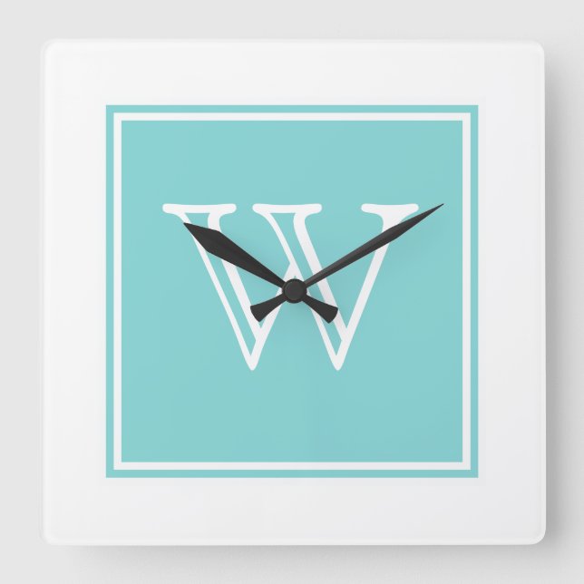 Turquoise Square Monogram Clock (Front)