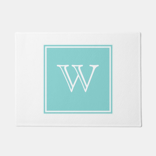 Turquoise Square Monogram Doormat (Front)
