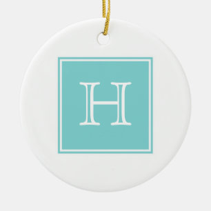 Turquoise Square Monogram Ornament