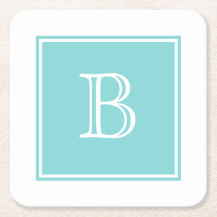 Turquoise Square Monogram Paper Coaster