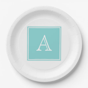 Turquoise Square Monogram Paper Plates