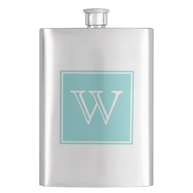 Turquoise Square Monogram Premium Flask (Front)