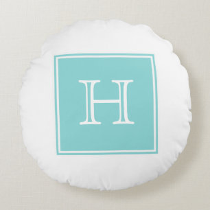 Turquoise Square Monogram Round Pillow