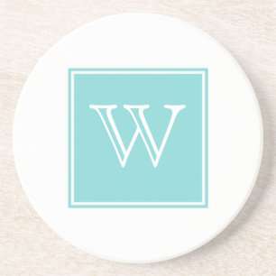 Turquoise Square Monogram Sandstone Coaster