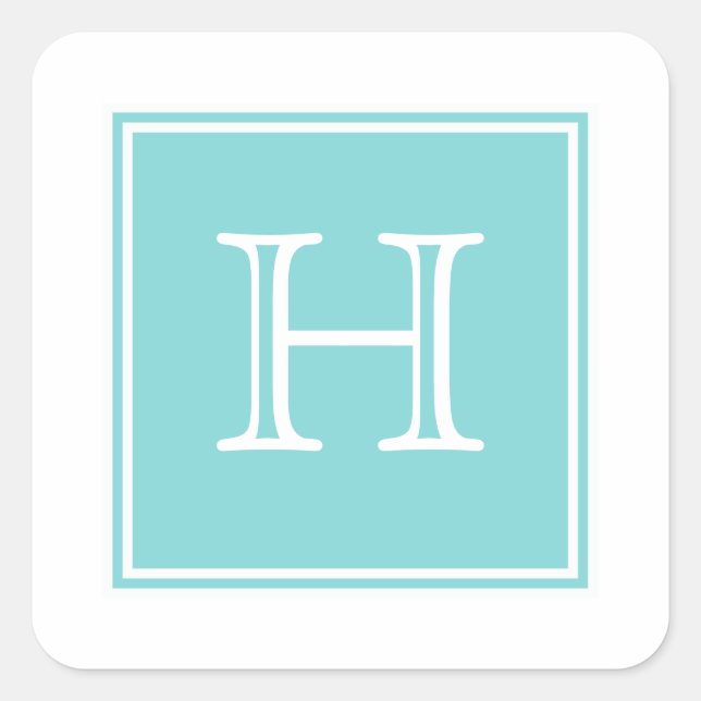 Turquoise Square Monogram Stickers (Front)