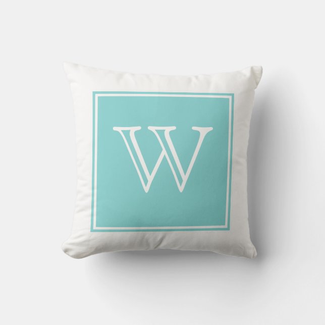 Turquoise Square Monogram Throw Pillow (Front)