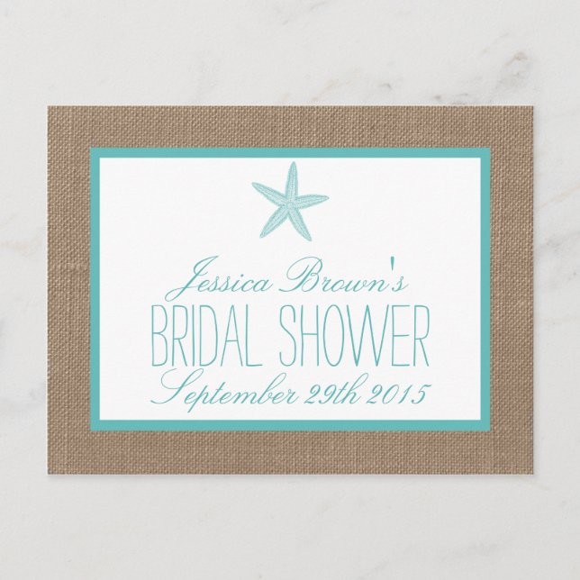 Turquoise Starfish Beach Bridal Shower Recipe Card (Front)