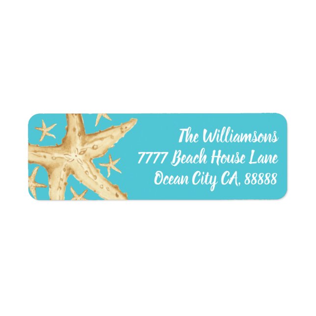 Turquoise Starfish Blue Beach Return Address (Front)