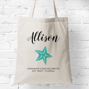 Turquoise Starfish Bridesmaid Tote Bag for Wedding