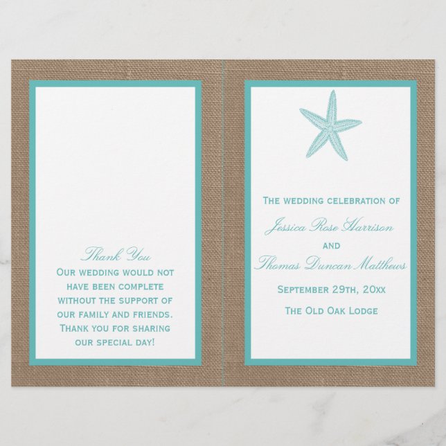 Turquoise Starfish Burlap Beach Wedding Collection (Front)