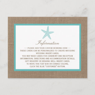 Turquoise Starfish Burlap Beach Wedding Collection Enclosure Card