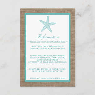 Turquoise Starfish Burlap Beach Wedding Collection Enclosure Card