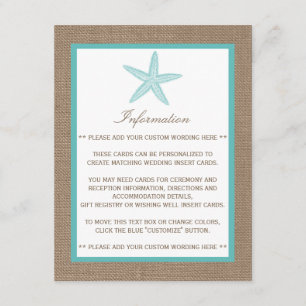 Turquoise Starfish Burlap Beach Wedding Collection Enclosure Card